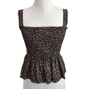 NWT One Clothing Smocked top peplum ruched gathered black floral size Med